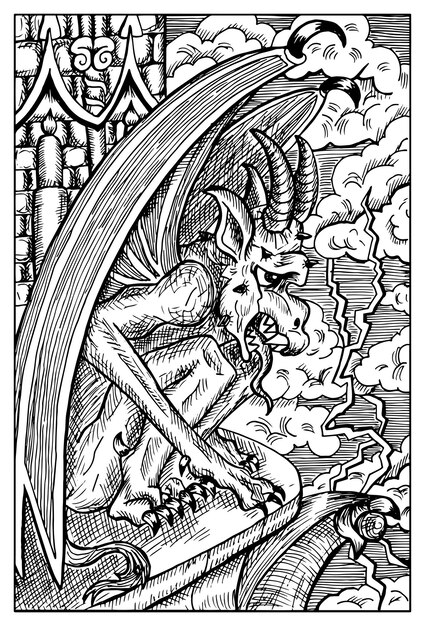 Vector gargoyle engraved fantasy illustration