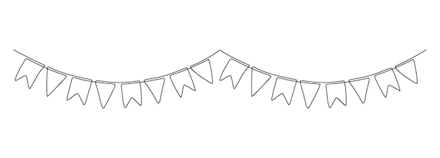 ガーランド ホオジロと 1 つの連続線画のフラグ 単純な線形スタイルの誕生日と記念日のパーティーの装飾 ベビー シャワーを祝うための花綱 編集可能なストローク 落書きアウトライン ベクトル
