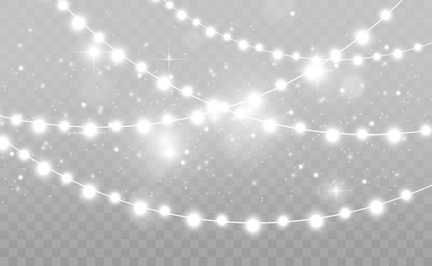 Garland lights isolated on transparent background. Beautiful arrangement of garland.