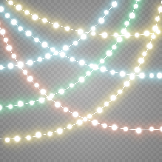 Vector garland lights isolated on transparent background.