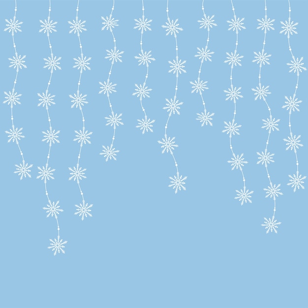 Гирлянда из снежинок на голубом фоне рождественский и новогодний узор фон для открытки
