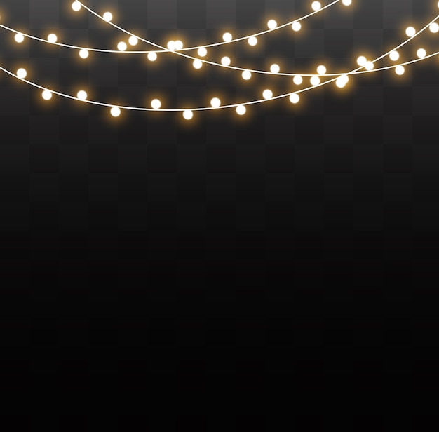 Garland string lights isolated on transparent background. xmas glowing garland.