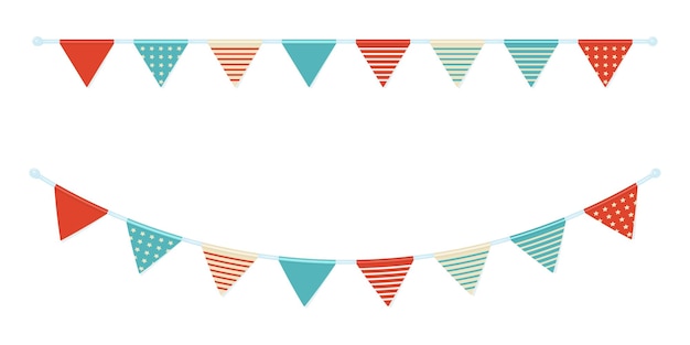 Garland of triangular flags on ribbon in nautical theme vector illustration bunting in cartoon style