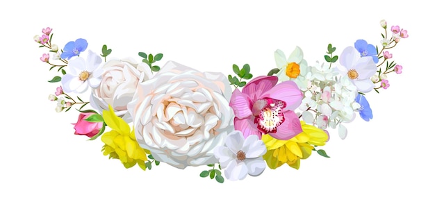 Vector garland with beautiful roses and orchid