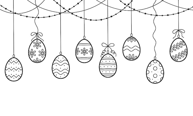 Vector garland with easter eggs with ornament elements for decorating for the easter