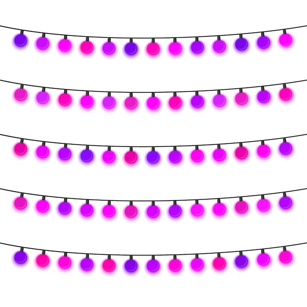 Garland with purple light bulbs on a white background. Vector illustration.