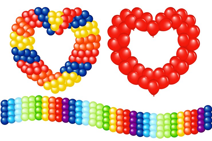 Vector garlands of balloons (하트 모양 및 줄무늬), 흰색
