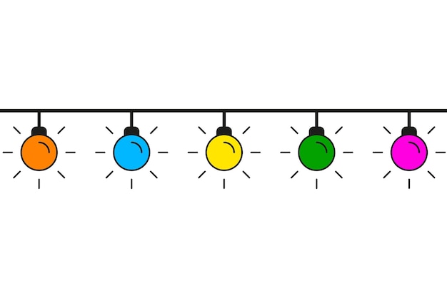 Гирлянды цветные лампочки в мультяшном стиле Украшение вечеринки Праздничный баннер Векторная иллюстрация