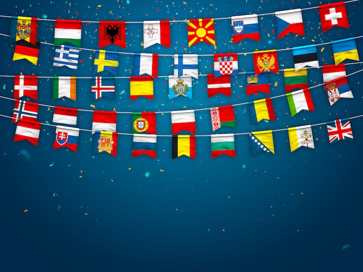 Vector garlands of flags of different countries of europe