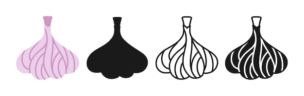 Vector garlic linear icon cartoon symbol set spice spicy silhouette symbol sign vegetable design element