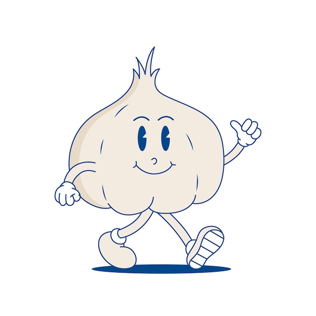 Vector garlic retro mascot funny cartoon character of garlic