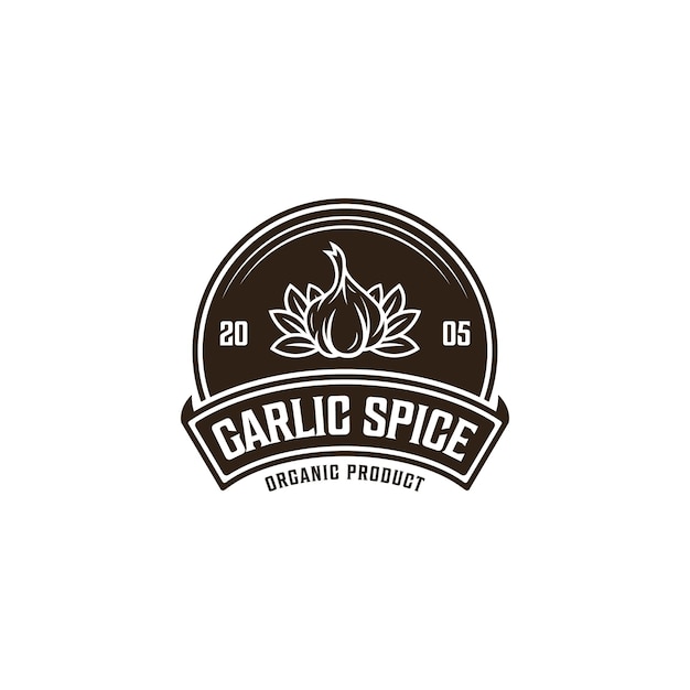 Vector garlic spice emblem logo vector in vintage style garlic logo design template