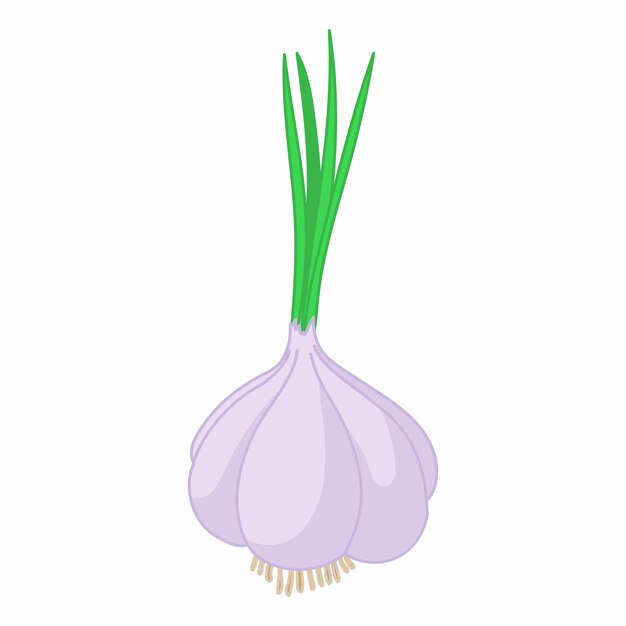 Garlic with fresh green sprout icon in cartoon style on a white background