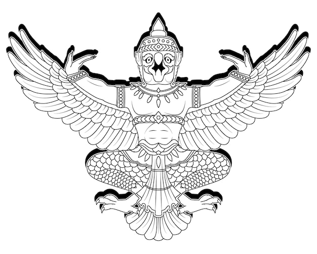 Vector garuda line drawing thai style vector illustration