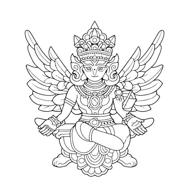 Garuda Wisnu kencana coloring page line drawing day