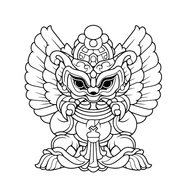 Garuda Wisnu kencana kleurplaat lijntekening dag