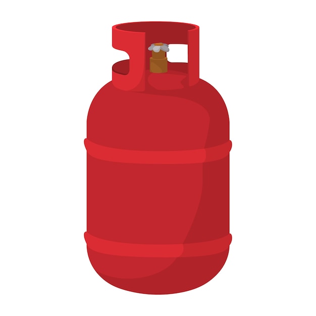 Gas bottle cartoon icon red container with flame symbol on a white background