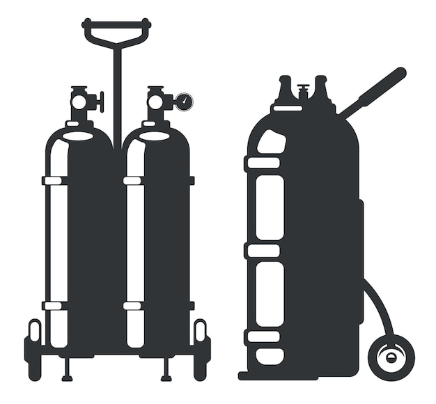 Vector gas cylinder black silhouettes