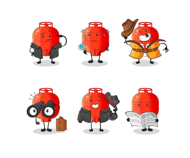 Gas cylinder detective group character cartoon mascot vector