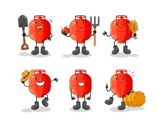 Gas cylinder farmer group character cartoon mascot vector