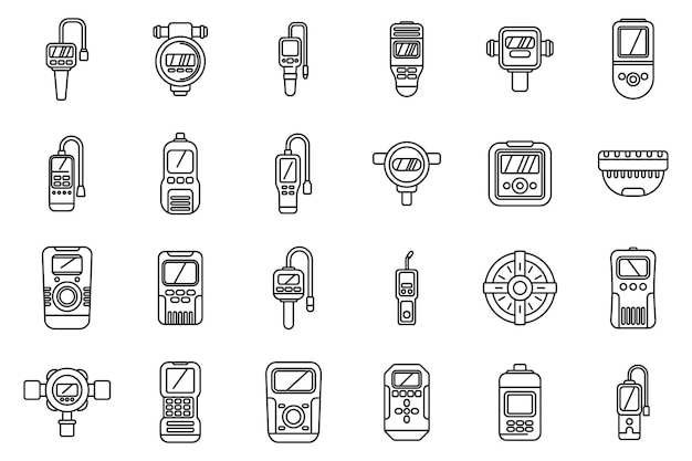 Vector gas detector icons set outline vector meter instrument