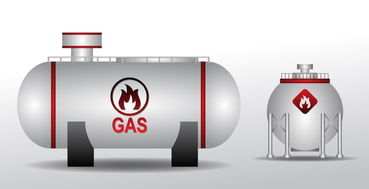 Vector gas en brandstof opslag zuurstof tank set. gasflescontainers van verschillende typen.