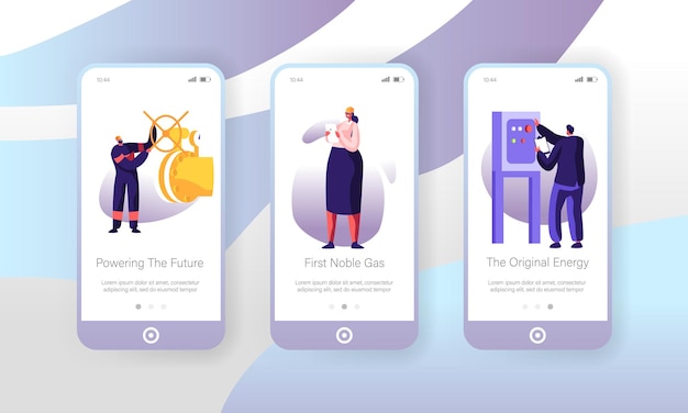 Gas industry mobile app page onboard screen set