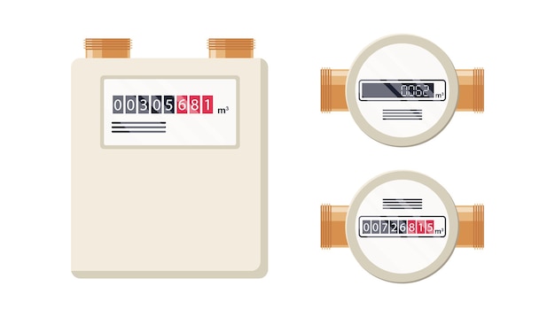 ガスメーター自動メーター天然ガスフラットスタイルの家庭用または産業用測定機器燃料消費量制御白い背景に分離されたベクトル図