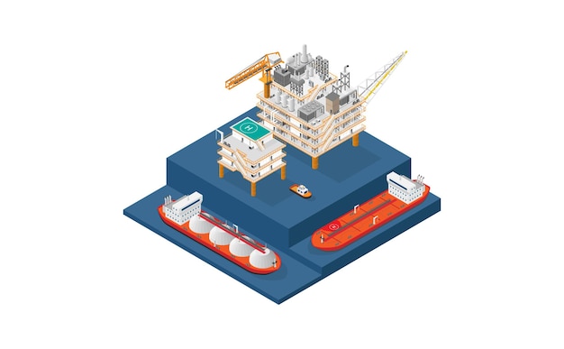 The gas platform, offshore platform, or offshore drilling rig with isometric graphic