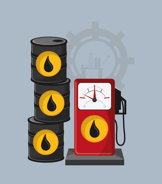 Pompa di benzina con immagine icone relative all'olio di petrolio