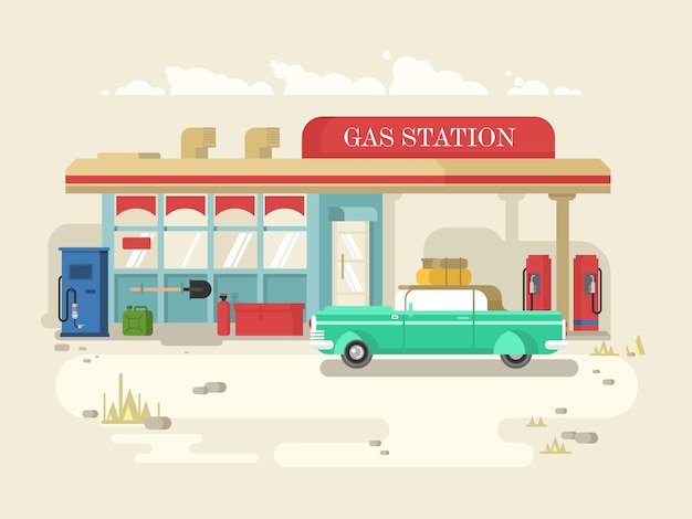 Gas stantion retro flat design