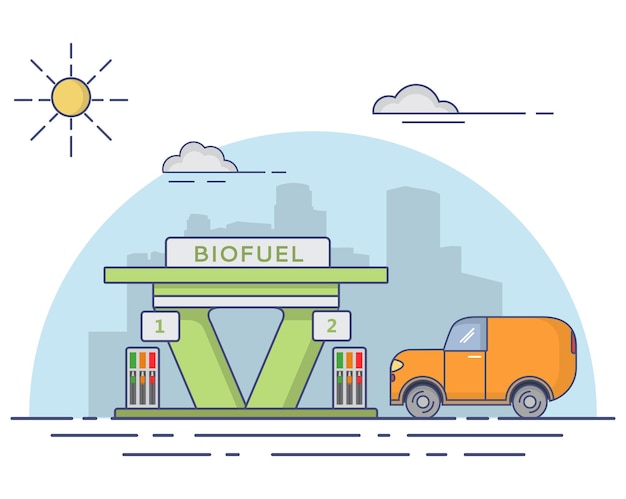 Gas station of bio fuel with the car