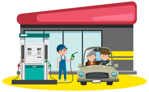 Gas station in cartoon style