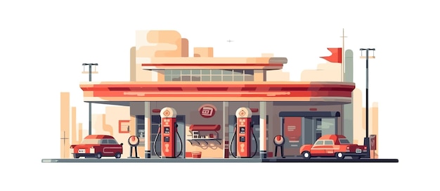 Vector gas station flat cartoon isolated on white background vector illustration