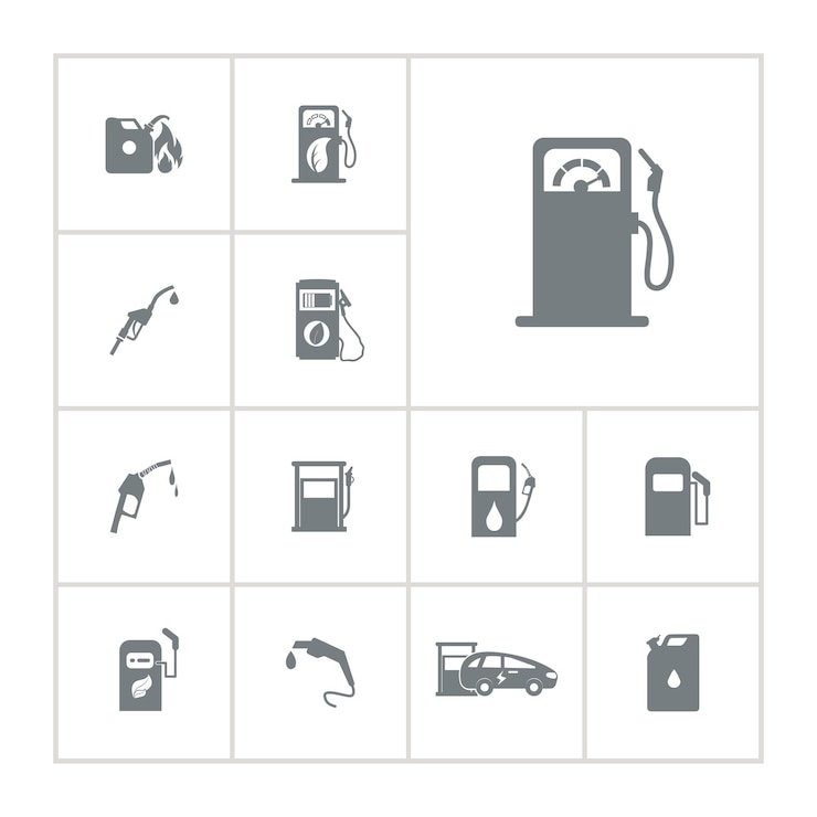 Vector gas station icon set with oil benzin canister fuel nozzle