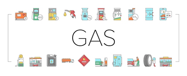 Vector gas station refueling equipment icons set vector