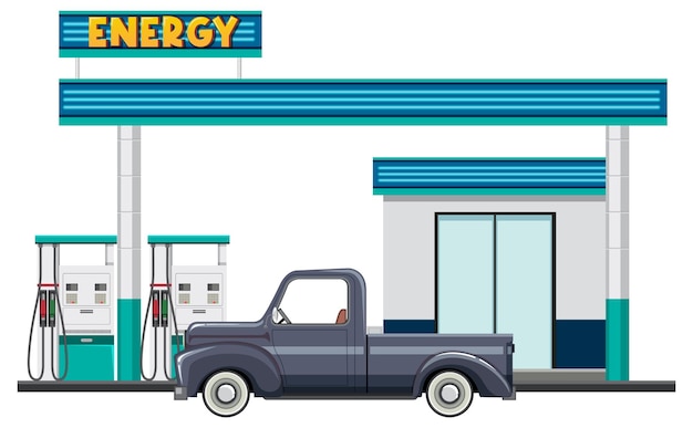 Gas station scene on white background