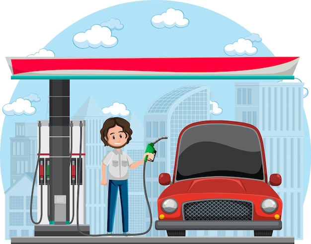 Vector gas station scene on white background