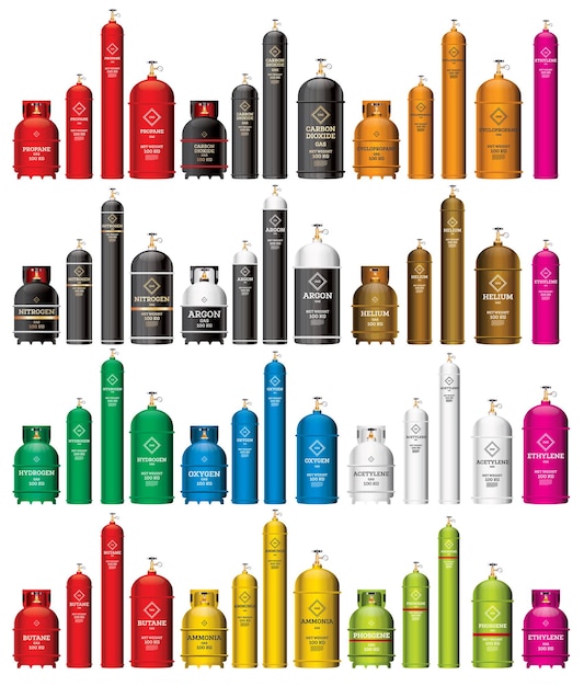 Gas Tank Cylinder Set Isolated on White