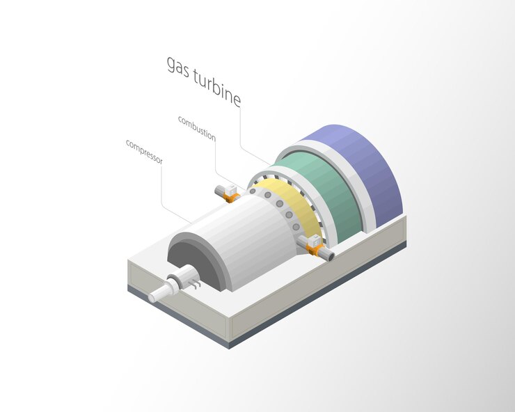 Vector gas turbine gas power plant with isometric graphic