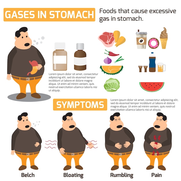Вектор Газы в концепции инфографики желудка