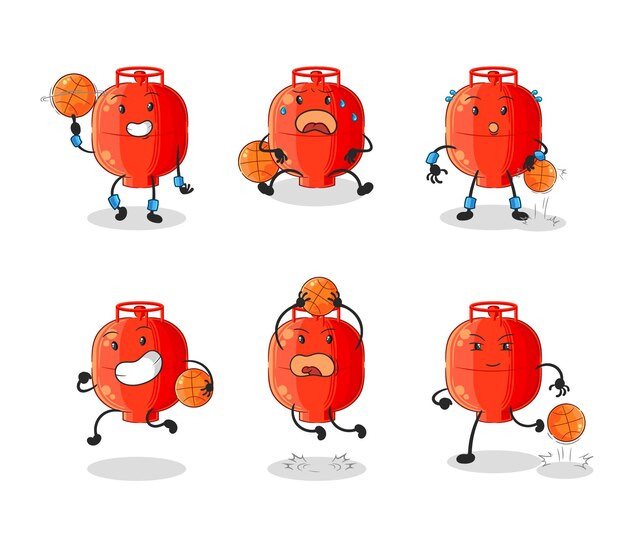 Gasfles basketbal speler groep karakter mascotte vector