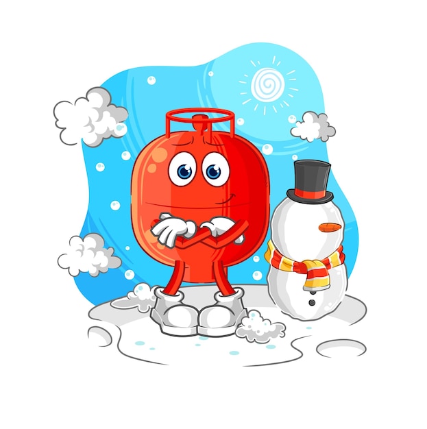 Gasfles in koude winter karakter cartoon mascotte vector