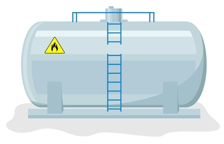 Vector gashouder. stalen brandstoftank. gasreservoir vector tank. brandbaar gevaarlijk metalen tankpictogram