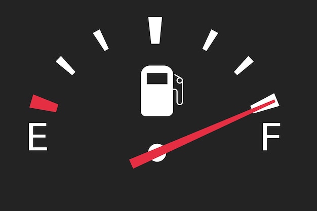 Vettore indicatore livello carburante benzina nell'auto al massimo del serbatoio pieno