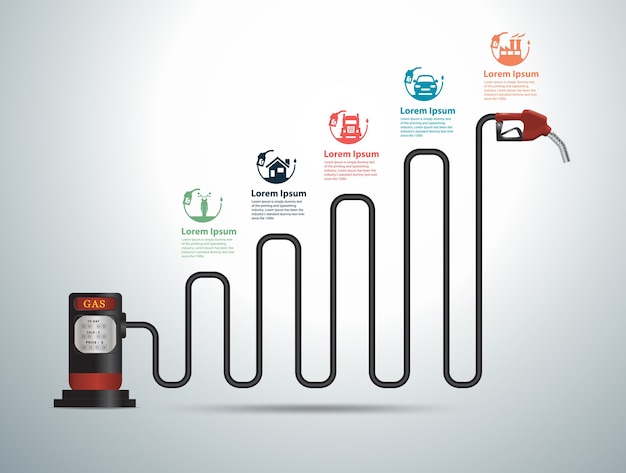 Vector gasoline pump nozzle gas station with business graph and chart