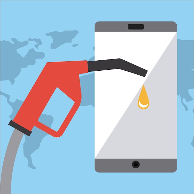 Vector gasoline pump nozzle and smartphone