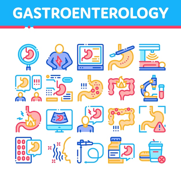 Gastroenterology And Hepatology Icons Set Vector