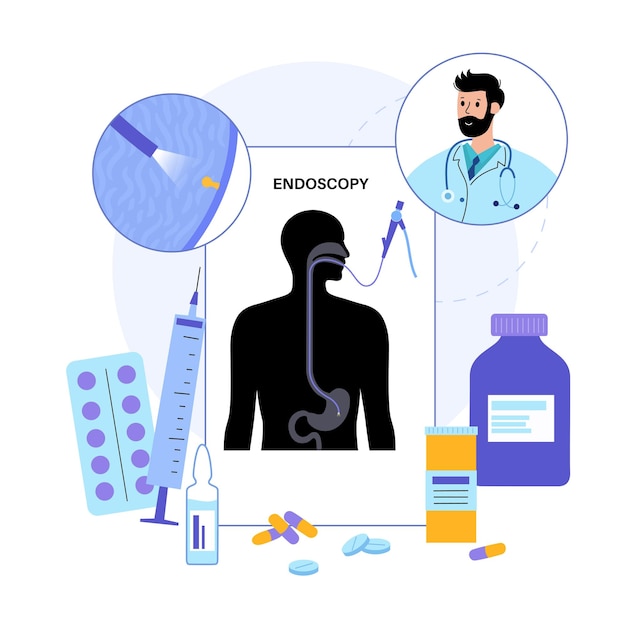 Gastroscopieprocedure Maagpoliepen diagnostiek Gastro-enteroloog gebruikt een gastroscoop-endoscopieconcept Gastro-enterologie gastro-intestinale ontsteking Ziekte en behandeling van het spijsverteringskanaal