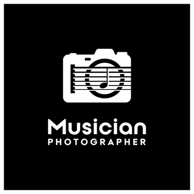 Gat voor gitaarsnaren met digitale SLR-camera Foto voor muziekinstrument en fotografiestudio-logo d